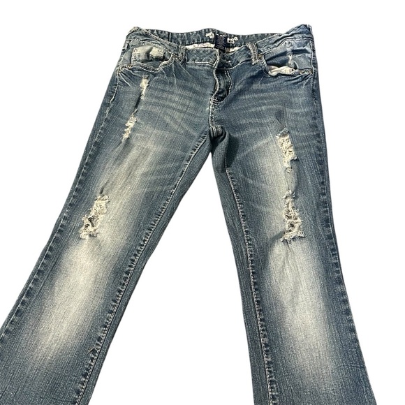 Short Series Jeans Distressed Bootcut Blue Denim Womens - Picture 2 of 7